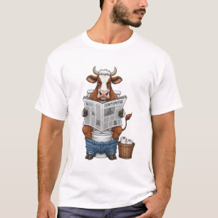 Cow on Toilet PNG, Funny Farm Animal T-Shirt