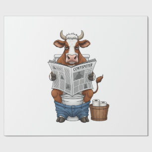 Cow on Toilet PNG, Funny Farm Animal Wrapping Paper