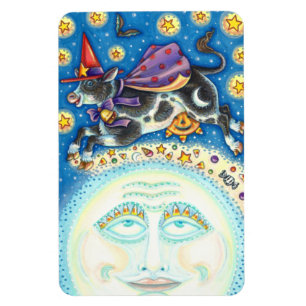 COW OVER THE MAN IN THE MOON, COLORFUL WHIMSY MAGNET