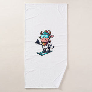 Cow Ox Bull Skier Winter Sports  Bath Towel