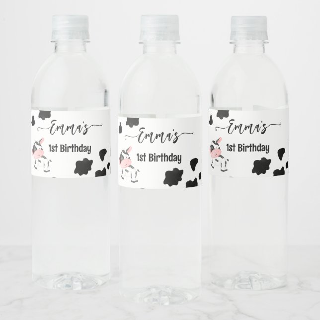 Cow party tableware cow pattern personalised water bottle label (Bottles)