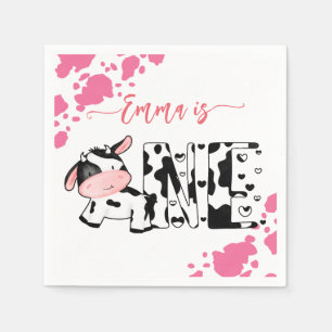 Cow party tableware pink cow pattern personalised napkin