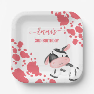Cow party tableware pink cow pattern personalised paper plate