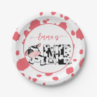 Cow party tableware pink cow pattern personalised