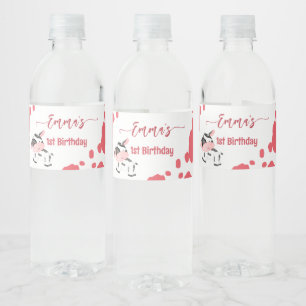 Cow party tableware pink cow pattern personalised water bottle label