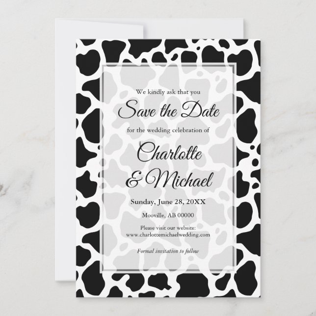 Cow Pattern Background Save the Date Announcement (Front)