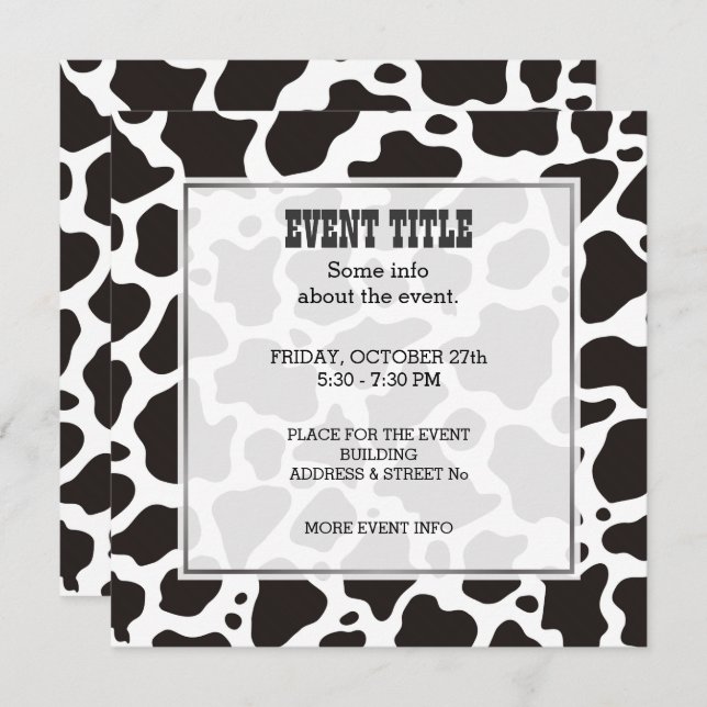 Cow Pattern Background Square Invitation (Front/Back)