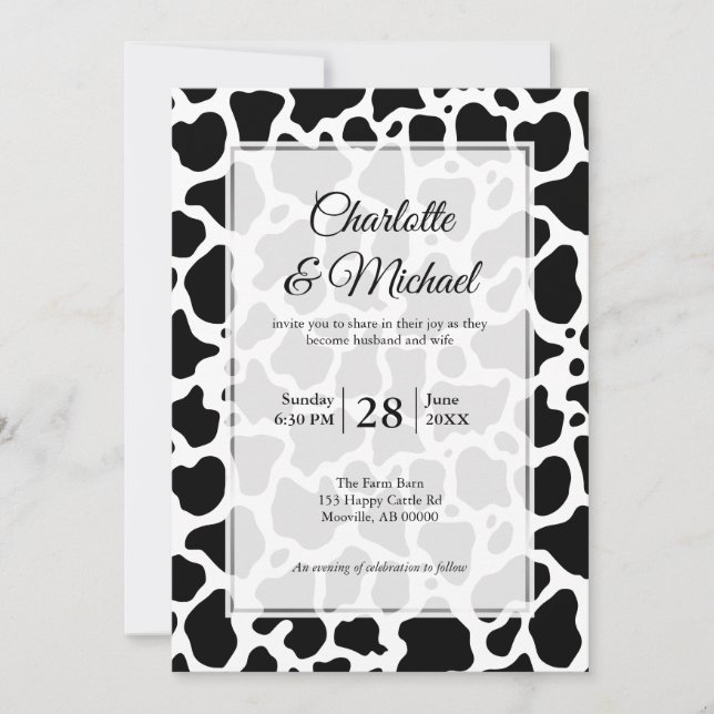Cow Pattern Background Wedding Invitation (Front)