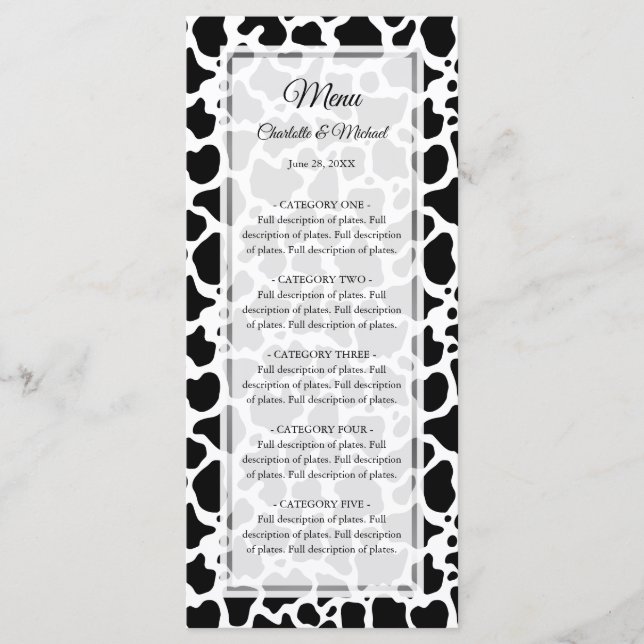 Cow Pattern Background Wedding Menu (Front)