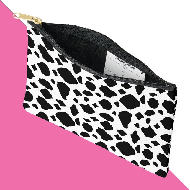 Cow Pattern Black and White Country Accessory Pouch (An accessory bag with a black and white cow pattern.)