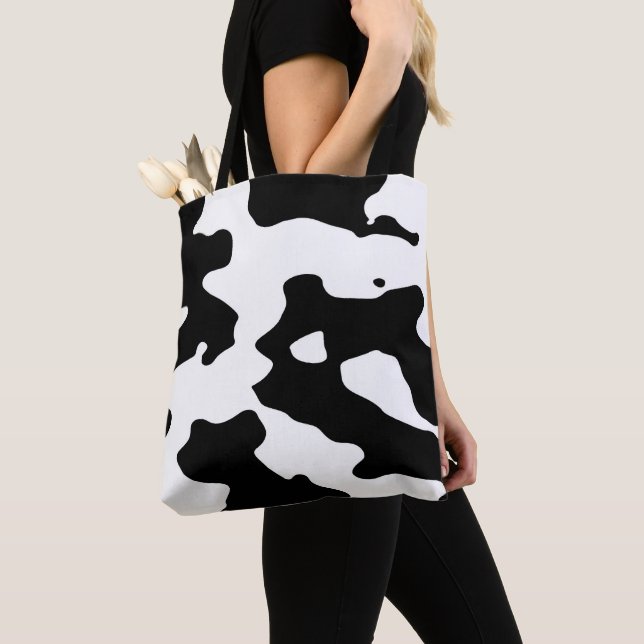 Cow Pattern Black and White Tote Bag (Close Up)