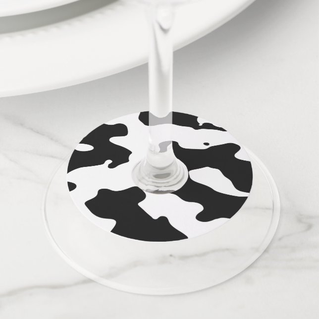 Cow Pattern Black and White Wine Glass Tag (Close Up)