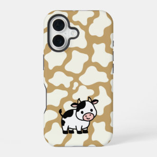 Cow Pattern in White on Light Brown with Cow iPhone 16 Case