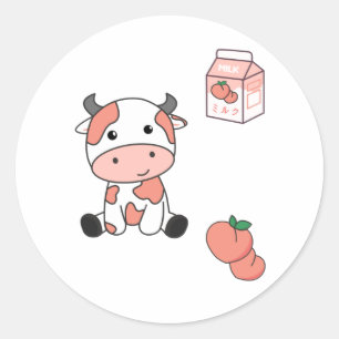 Cow Peach Milk Kawaii Japanese Peach Cows Classic Round Sticker