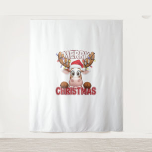 Cow Peek-a-Boo Merry Christmas Tapestry