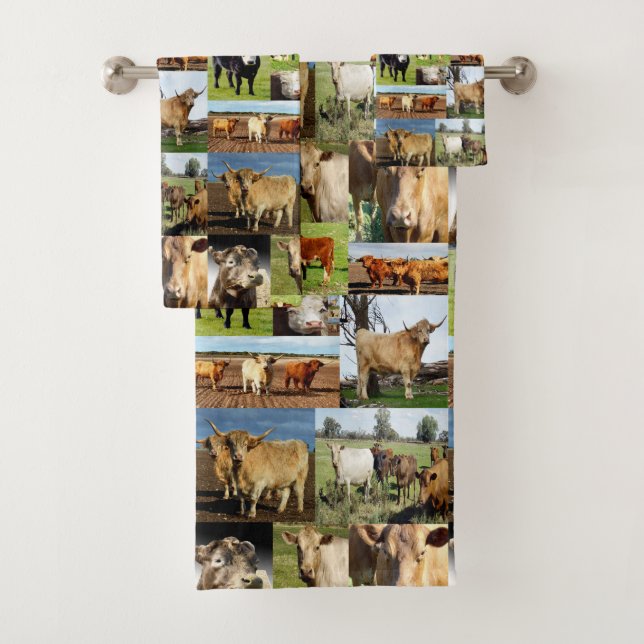 Cow Photo Collage, Bath Towel Set (Insitu)