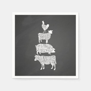 cow pig chicken butcher meat cuts art small holder napkin