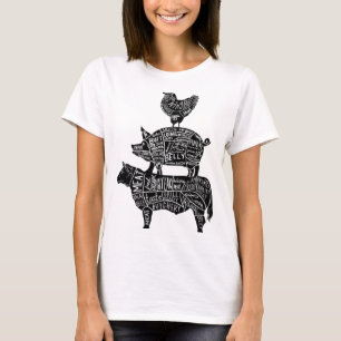 Cow Pig Chicken Parts Retro Beef Pork Poultry Meat T-Shirt