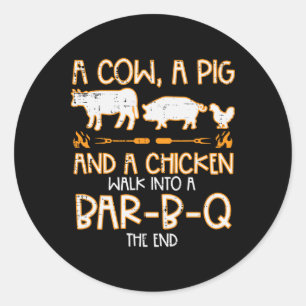 Cow Pig Chicken Walk R B Q Bbq Rbecue Grilling Men Classic Round Sticker