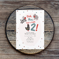 Cow Pig Farm Second Birthday Invitation