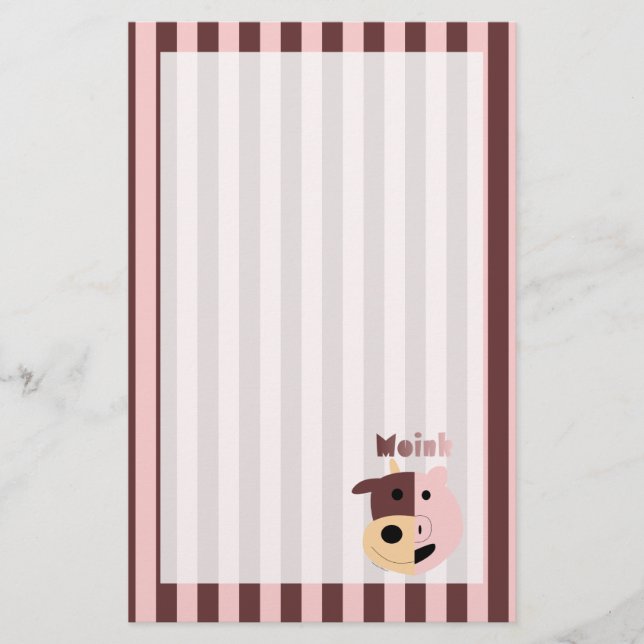 Cow + Pig = Moink striped stationary Stationery (Front)