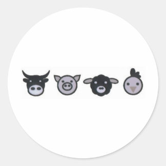 cow pig sheep chicken classic round sticker