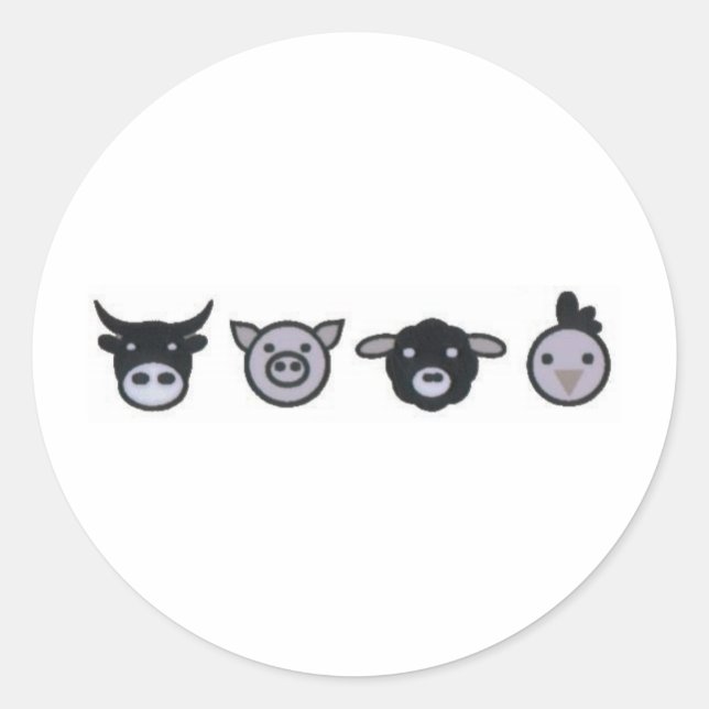 cow pig sheep chicken classic round sticker (Front)