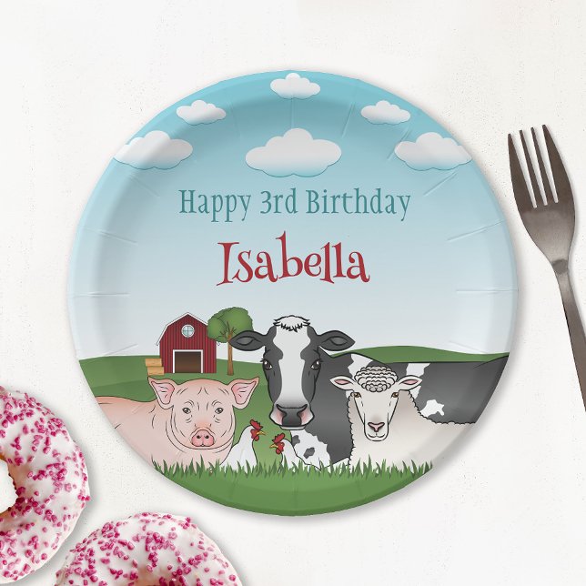 Cow Pig Sheep Chickens Farm Animals Farm Birthday Paper Plate (Creator Uploaded)
