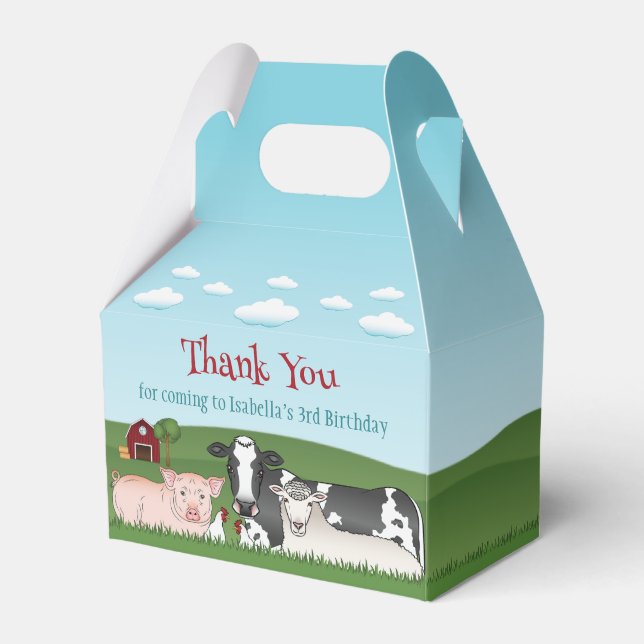 Cow Pig Sheep Chickens Farm Birthday Thank You Favour Box (Front Side)