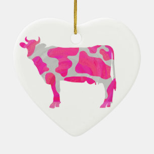 Cow Pink and White Silhouette Ceramic Tree Decoration