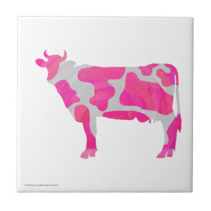 Cow Pink and White Silhouette Tile