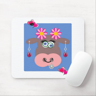Cow Pink Flower Floral Hearts Mouse Pad! Mouse Pad