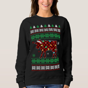 Cow Plaid Red Ugly Christmas Santa Xmas Light Paja Sweatshirt