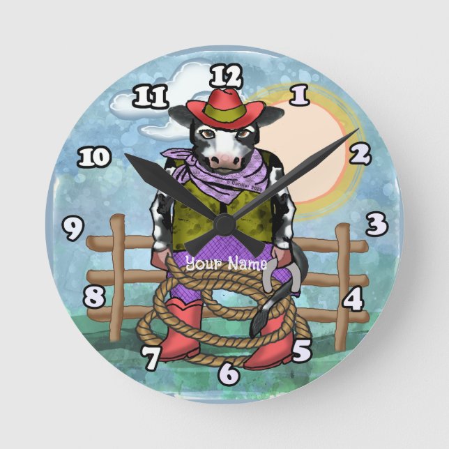 Cow Poke Round Clock (Front)