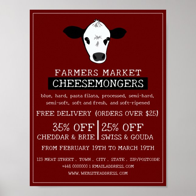 Cow Portrait, Cheesemonger Advertising Poster (Front)