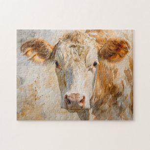 Cow Portrait Watercolor Painting Jigsaw Puzzle