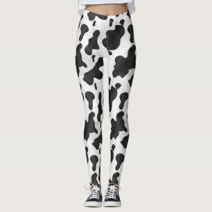 Cow Print Animal Spots Pattern Black White Western Leggings