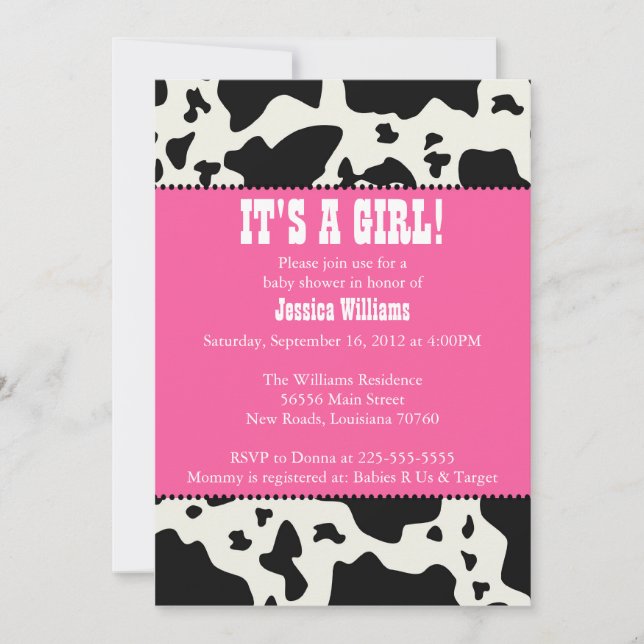 Cow Print Baby Shower Invitation (Front)