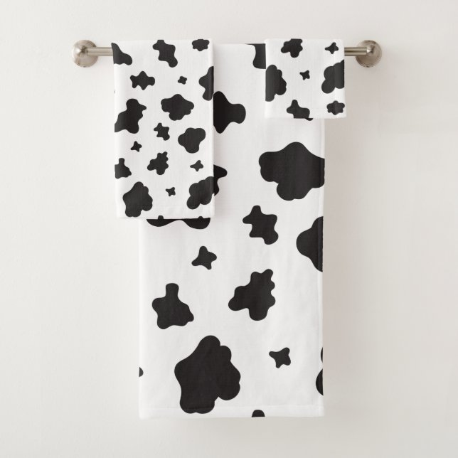 Cow Print Black and White Bath Towel Set (Insitu)