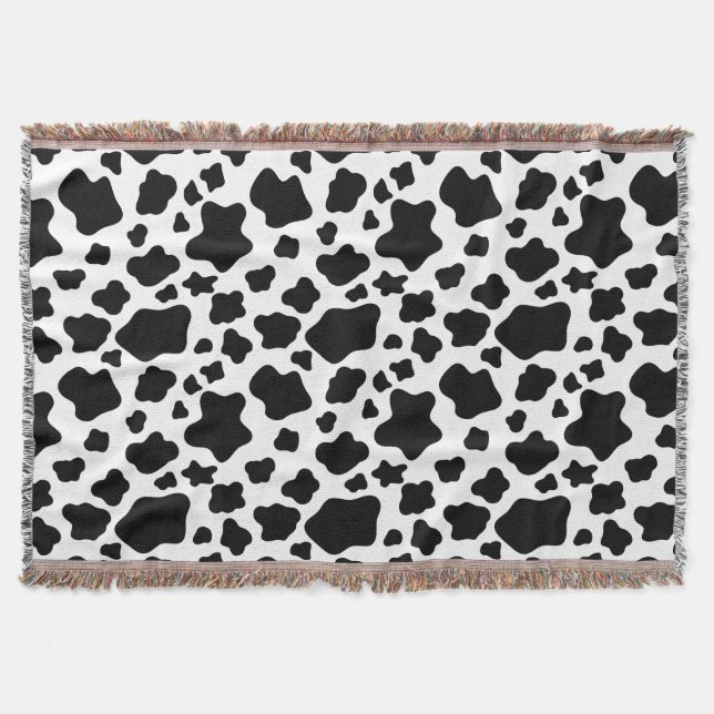 Cow Print Black and White Throw Blanket (Front)