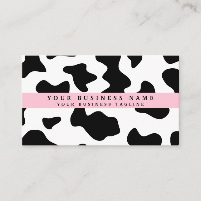 Cow Print Black and White with Pink Business Card (Front)