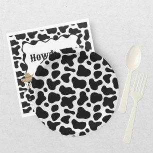 Cow Print Black White Baby Shower Paper Plate