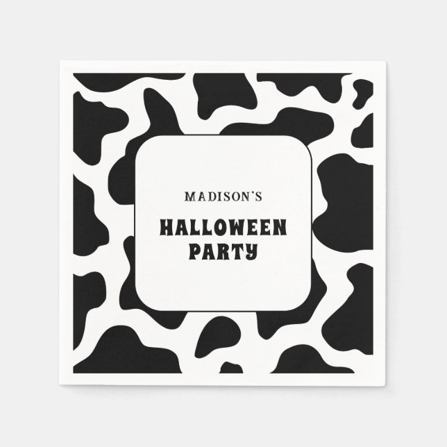 Cow Print Black & White Halloween Party Napkin (Front)