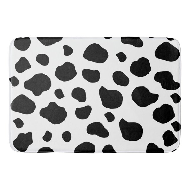 Cow Print, Cow Pattern, Cow Spots, Black And White Bath Mat (Front)
