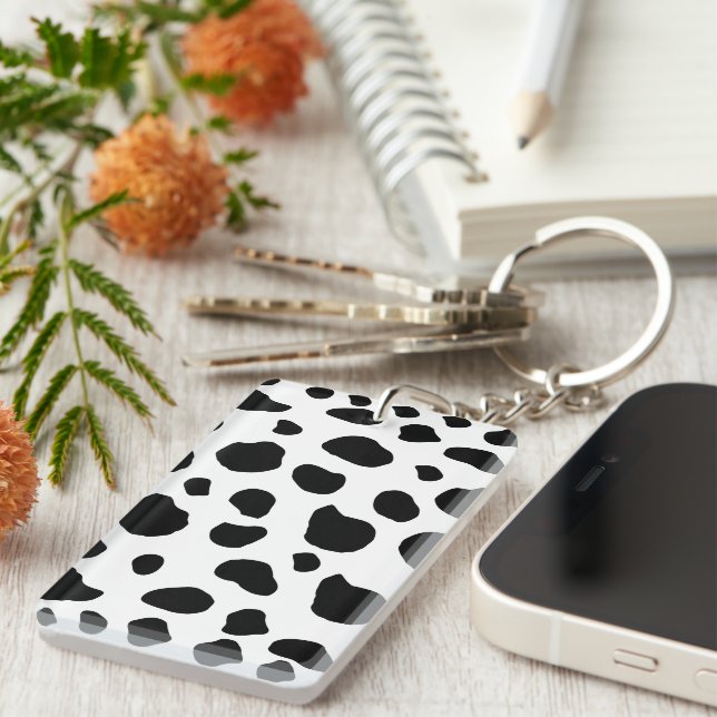 Cow Print, Cow Pattern, Cow Spots, Black And White Key Ring (Front Right)