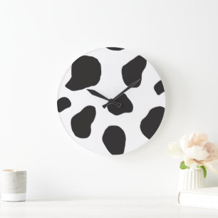 Cow Print, Cow Pattern, Cow Spots, Black And White Large Clock