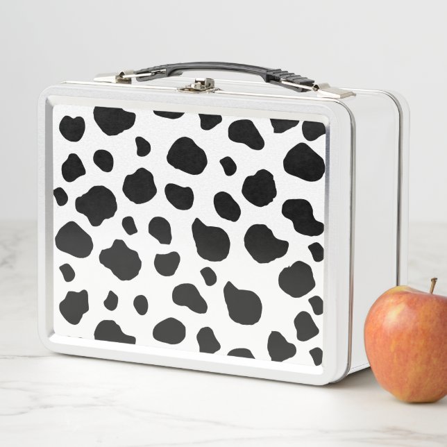 Cow Print, Cow Pattern, Cow Spots, Black And White Metal Lunch Box (In Situ)