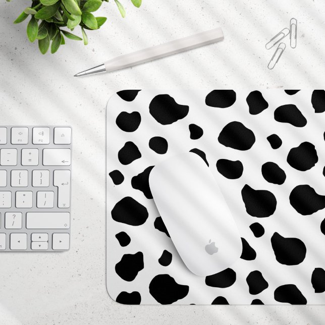 Cow Print, Cow Pattern, Cow Spots, Black And White Mouse Pad (Creator Uploaded)