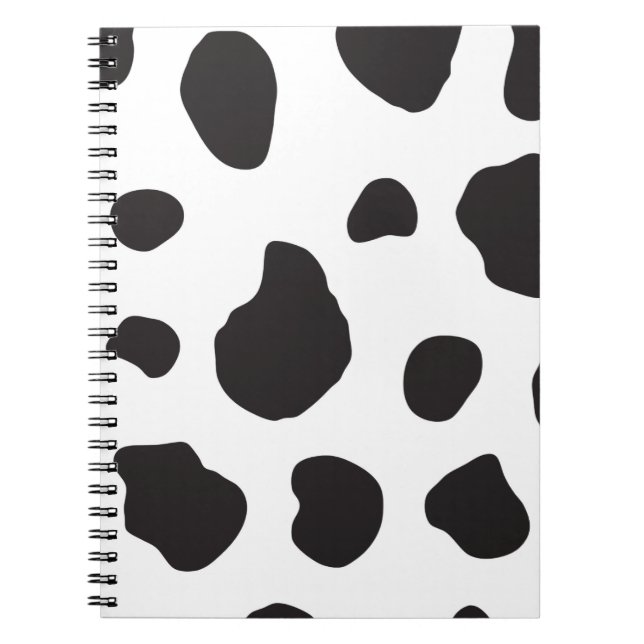 Cow Print, Cow Pattern, Cow Spots, Black And White Notebook (Front)