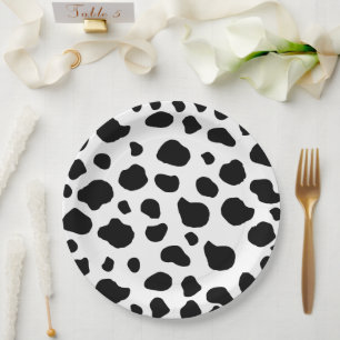 Cow Print, Cow Pattern, Cow Spots, Black And White Paper Plate